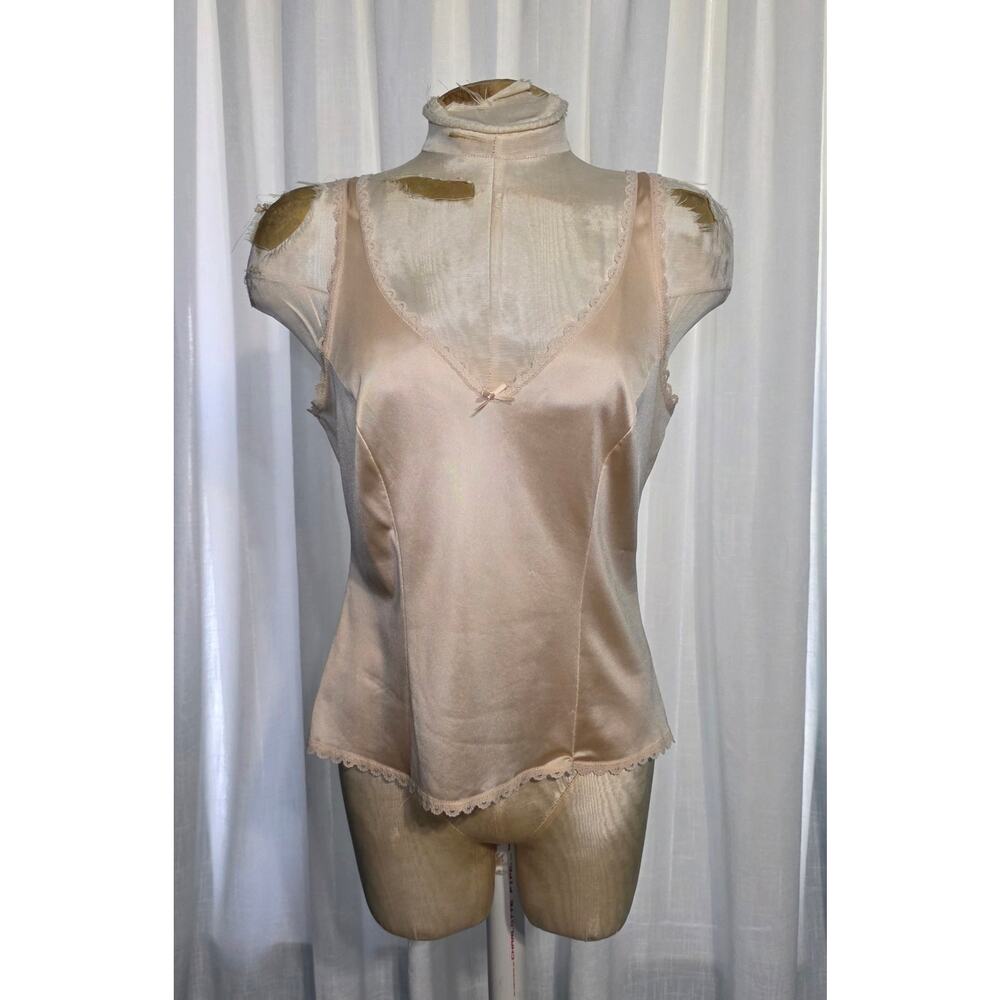 Vintage Sears Nylon Camisole Womens‎ 34 Lace Trim V-Neck Champagne